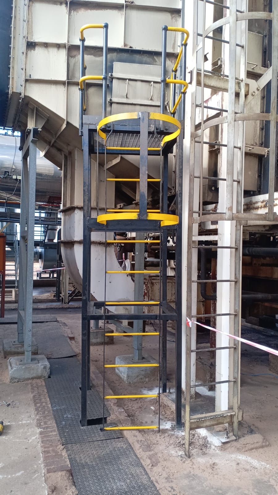 Industrial Cat Ladder with Safety Cage & Access Platform - Boiler House`